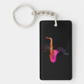 Colourful Saxophone on Music sheet for Saxophonist Key Ring