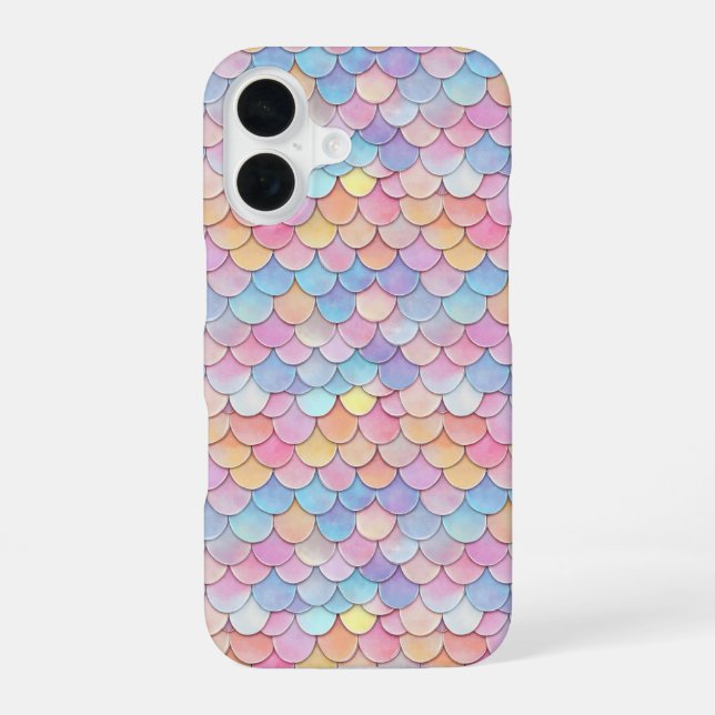 Colourful Scale Mermaid Pattern iPhone 16 Case (Back)