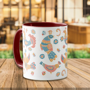 Colourful Scandinavian Boho Bird Pattern Mug