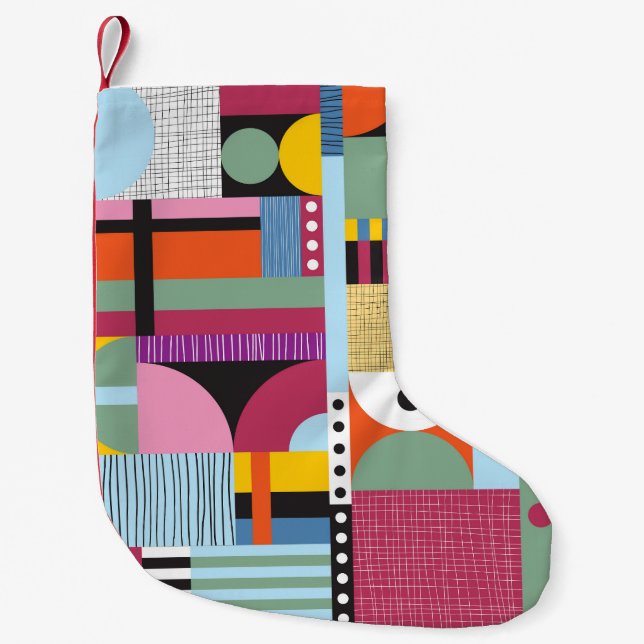 Colourful Scandinavian: Cheerful Pattern Mix. Small Christmas Stocking (Front)