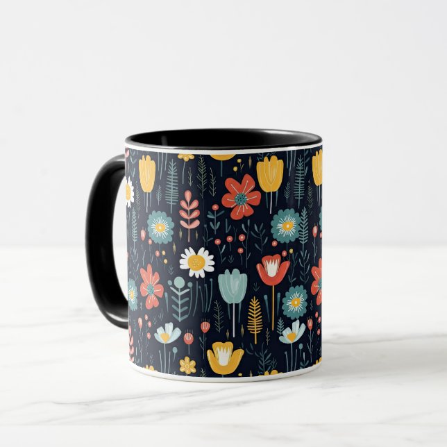 Colourful Scandinavian Folk Art Floral Mug (Front Left)