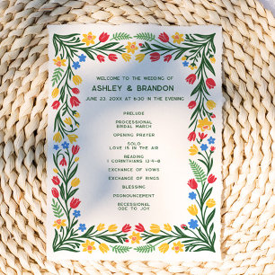 Colourful Scandinavian Wildflower Floral Wedding Program