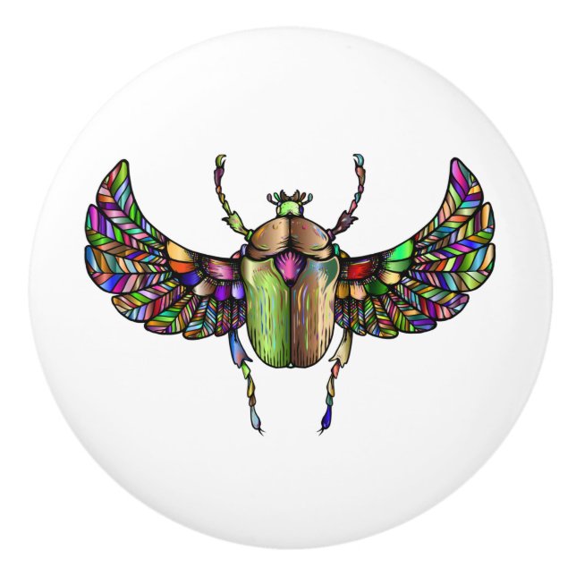 Colourful scarab ceramic knob (Front)