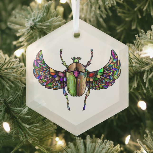 Colourful scarab glass tree decoration (Insitu)
