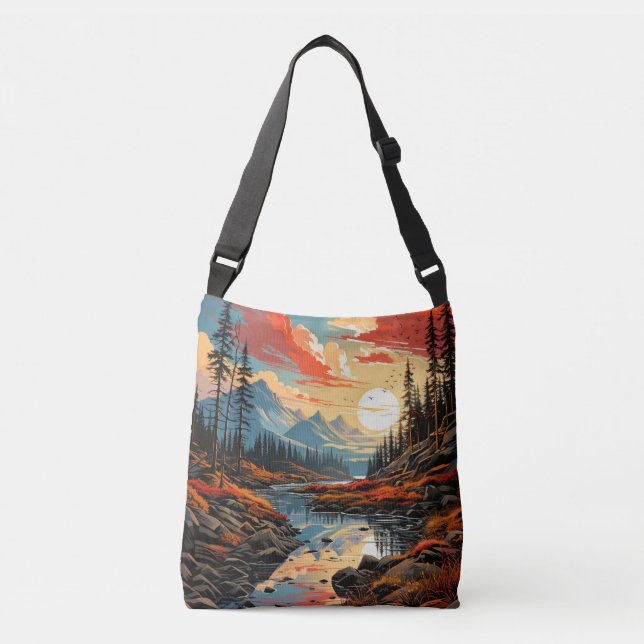 Colourful Scenic Autumn Landscape Illustration Crossbody Bag (Front)