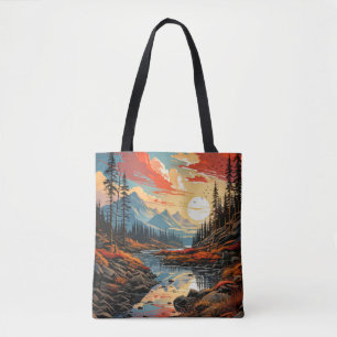 Colourful Scenic Autumn Landscape Illustration Tote Bag