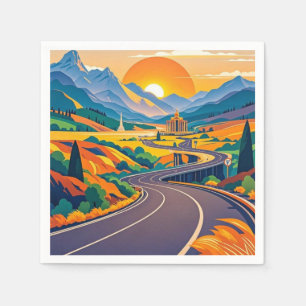 Colourful Scenic travel adventures on winding road Napkin