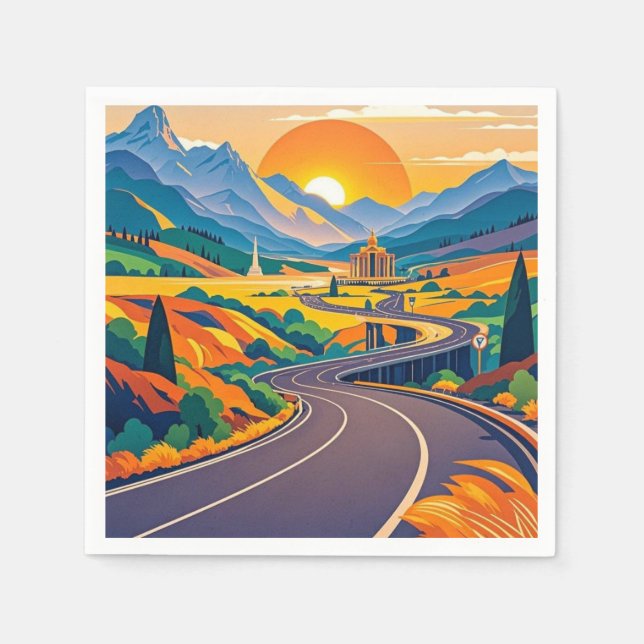 Colourful Scenic travel adventures on winding road Napkin (Front)