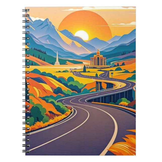 Colourful Scenic travel adventures on winding road Notebook (Front)
