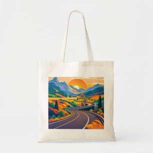 Colourful Scenic travel adventures on winding road Tote Bag