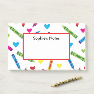 Colourful School Crayons Pattern with Hearts Custo Post-it Notes