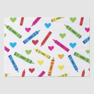 Colourful School Crayons Pattern with Hearts Tissue Paper