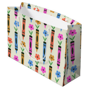 Colourful School Crayons with Retro Flowers Patter Large Gift Bag