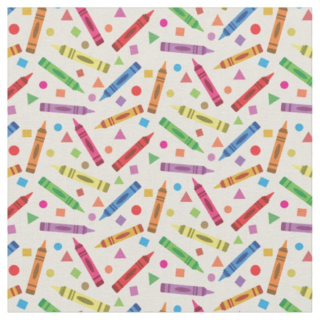 Colourful School Crayons with Shapes Pattern Fabric (Close Up)