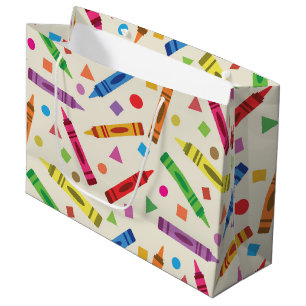 Colourful School Crayons with Shapes Pattern Large Gift Bag