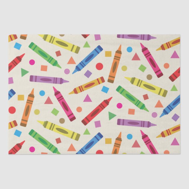 Colourful School Crayons with Shapes Pattern Tissue Paper (Front)