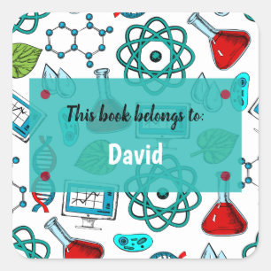 Colourful School Science Pattern Personalised Squa Square Sticker