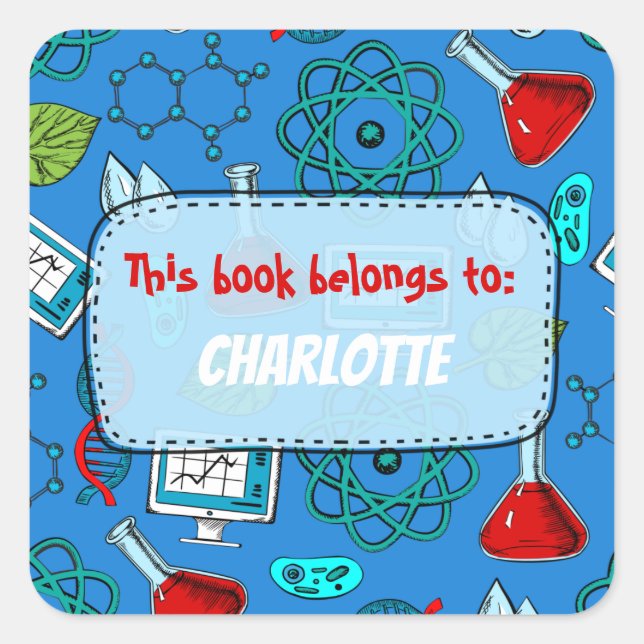 Colourful School Science Pattern Personalised Squa Square Sticker (Front)