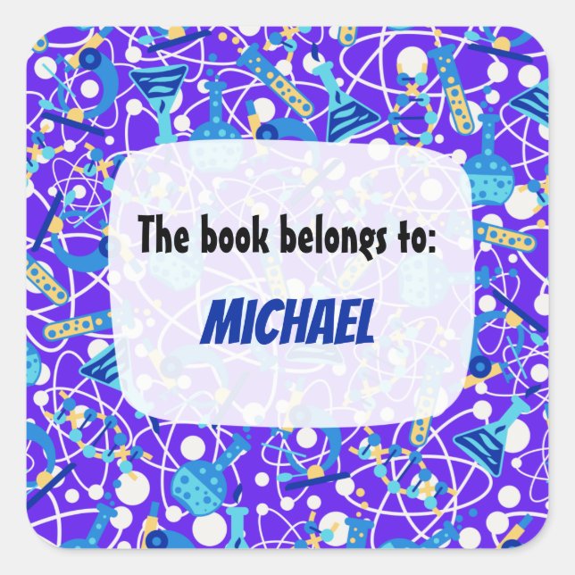 Colourful School Science Pattern Personalised Square Sticker (Front)