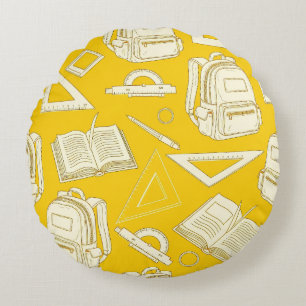 Colourful School Supplies Seamless Pattern Round Cushion
