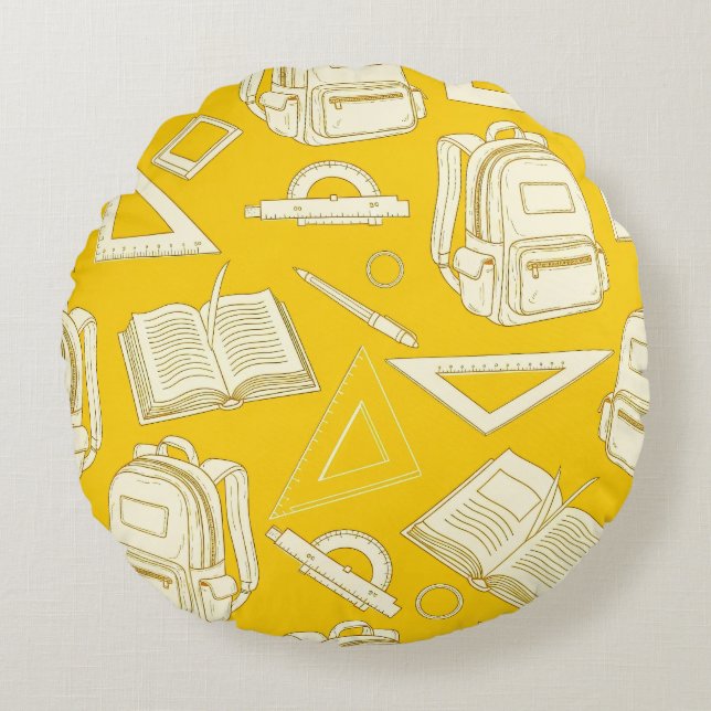 Colourful School Supplies Seamless Pattern Round Cushion (Front)