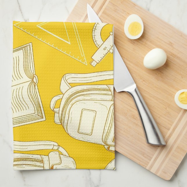 Colourful School Supplies Seamless Pattern Tea Towel (Quarter Fold)