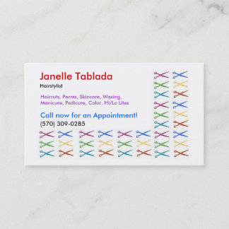 colourful scissors, hairstylist, business card