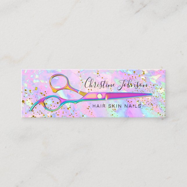 colourful scissors on FAUX glitter pastel Mini Business Card (Front)
