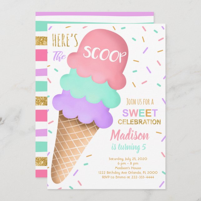 Colourful Scoop Ice Cream Birthday Invitation (Front/Back)
