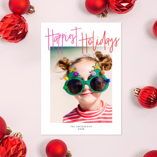 Colourful Script Happiest Holidays Holiday Photo Card