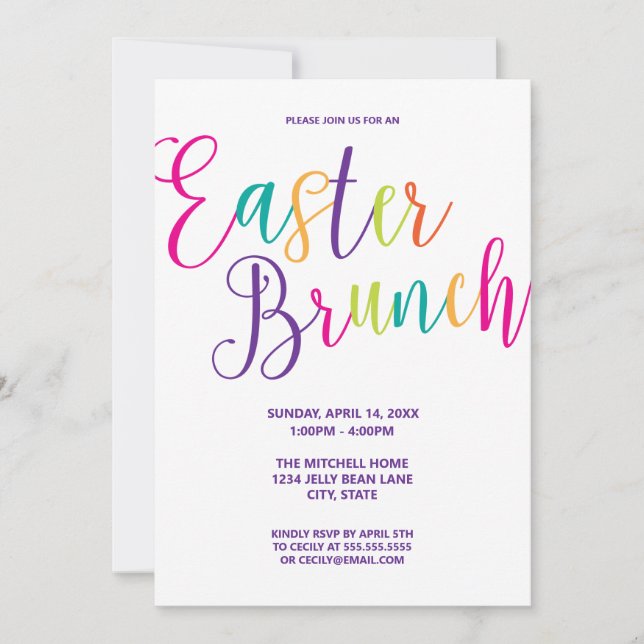 Colourful Script Typography Easter Brunch Invitation (Front)