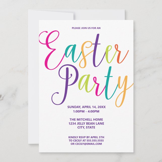 Colourful Script Typography Easter Party Invitation (Front)