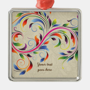 Colourful scroll leaf, beige floral retro ornament