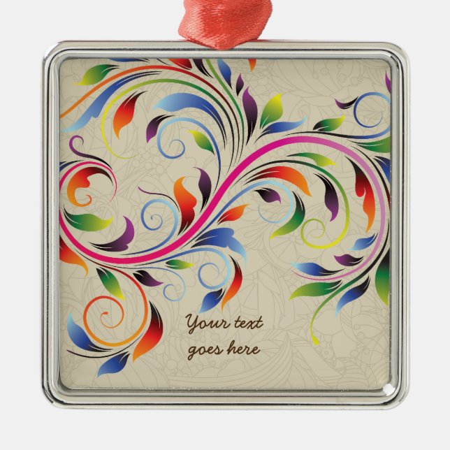 Colourful scroll leaf, beige floral retro ornament (Front)