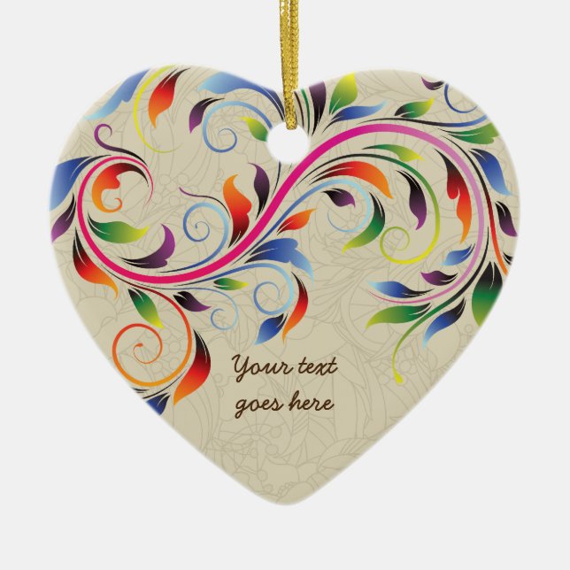 Colourful scroll leaf, beige floral retro ornament (Front)