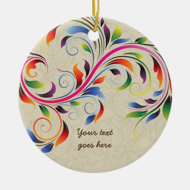 Colourful scroll leaf, beige floral retro ornament (Front)