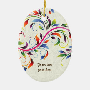 Colourful scroll leaf, ecru floral retro ornament