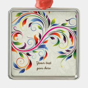 Colourful scroll leaf, ecru floral retro ornament