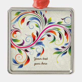 Colourful scroll leaf, ecru floral retro ornament