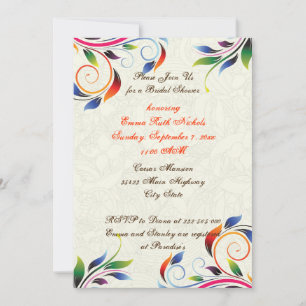 Colourful scroll leaf ecru wedding bridal shower invitation