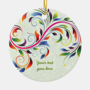 Colourful scroll leaf, lime floral retro ornament