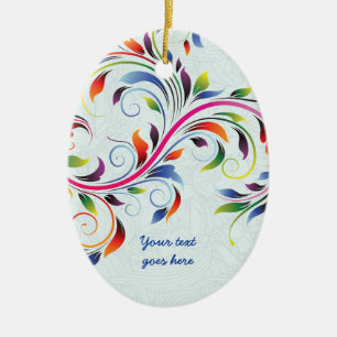 Colourful scroll leaf, pale blue floral ornament