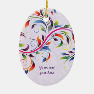 Colourful scroll leaf, purple floral retro ornamen ceramic tree decoration