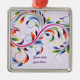 Colourful scroll leaf, purple floral retro ornamen metal ornament