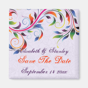 Colourful scroll leaf purple wedding Save the Date Magnet