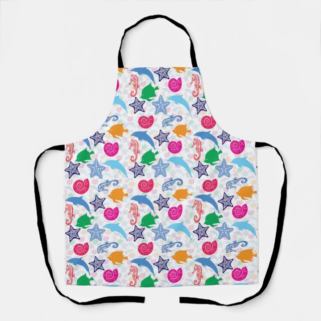 Colourful Sea Animals Illustration Pattern Apron (Front)