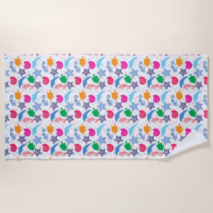 Colourful Sea Animals Illustration Pattern Beach Towel