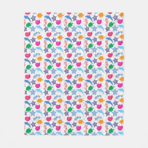 Colourful Sea Animals Illustration Pattern Fleece Blanket