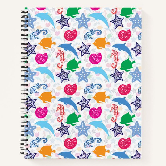 Colourful Sea Animals Illustration Pattern Notebook (Front)
