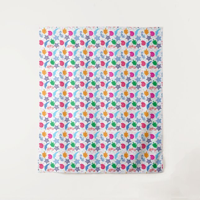 Colourful Sea Animals Illustration Pattern Tapestry (Front)